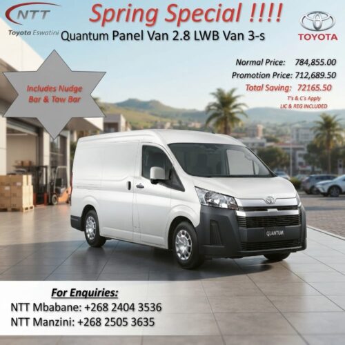 Toyota Quantum Panel Van 2.8 LWB 3-Seater special offer from NTT Toyota Eswatini